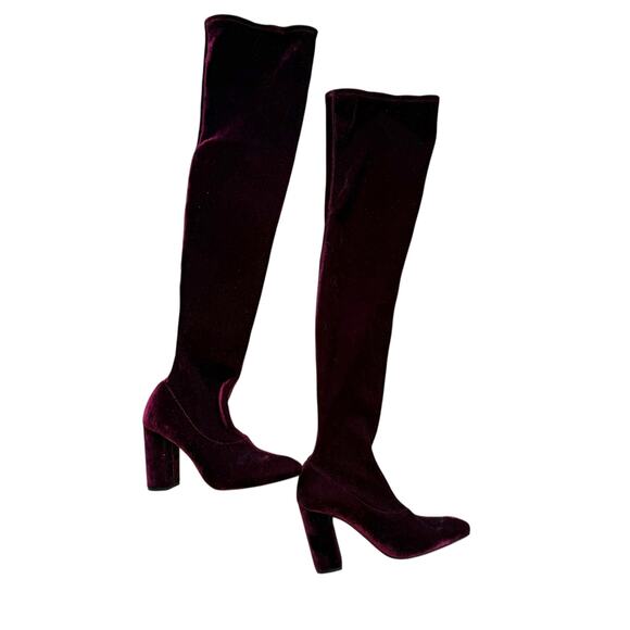 Zara velvet over the knee burgundy heeled boots EU 38 / US 7.5 - Picture 4 of 15